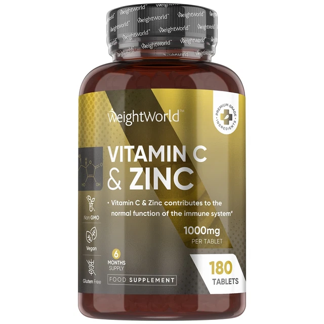 VITAMIN C AND Zinc 180 Tablets 1000mg 6 Months Supply Natural