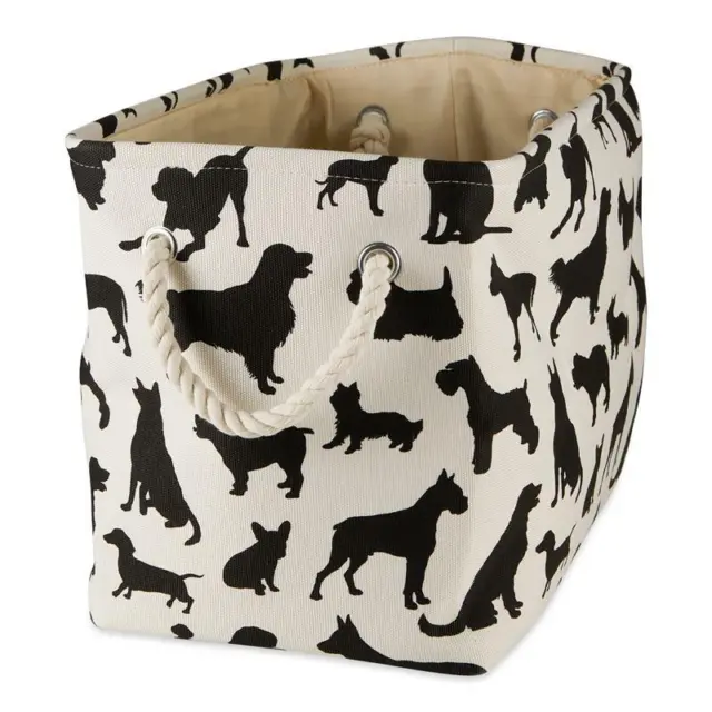 Polyester White and Black Pet Bin Dog Show Rectangle Medium 16x10x12 inches