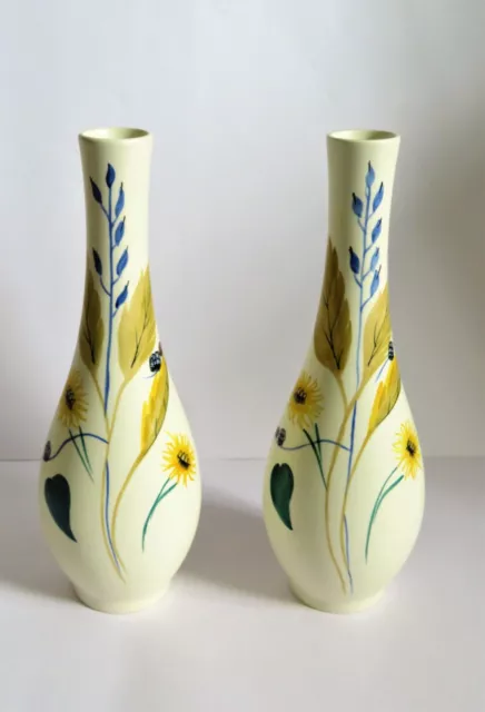 Vintage E Radford Pottery Pair of Tall Bud Posy Vases Cottage Flowers Design