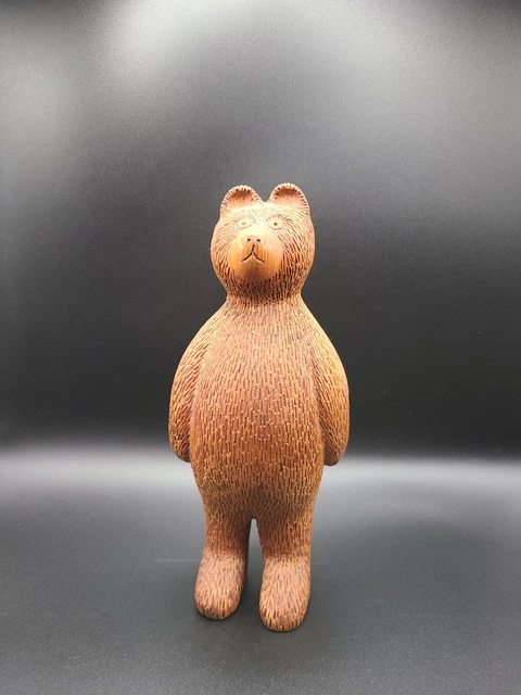Carved Wooden Standing Bear Figurine 11" Tall Signed J Wyatt Rustic Cabin Decor