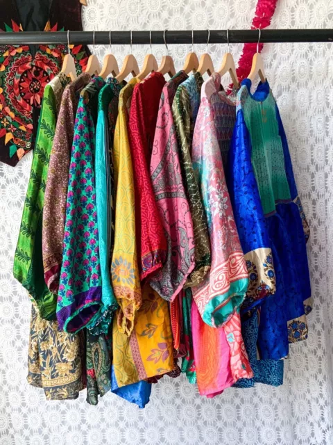 Wholesale 10pc Recycled Sari Smock Shirt Hippy Boho