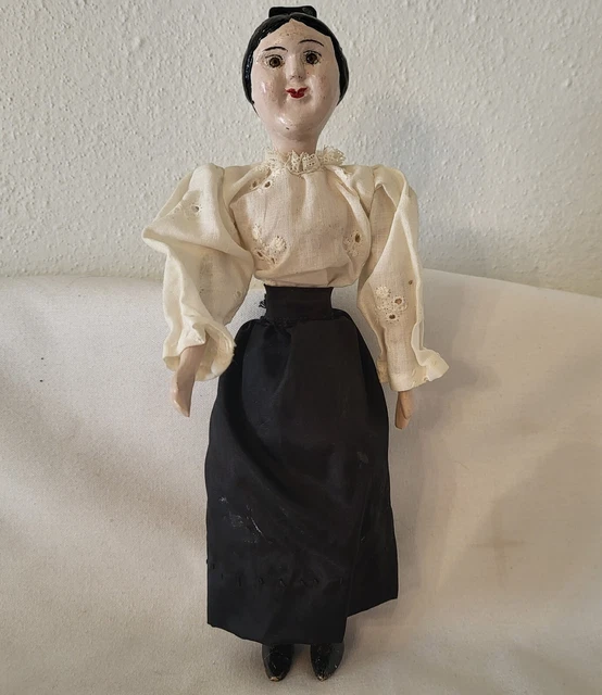Antique Carved 9" Peg Wooden Tuck Comb Doll With Glass Eyes 2
