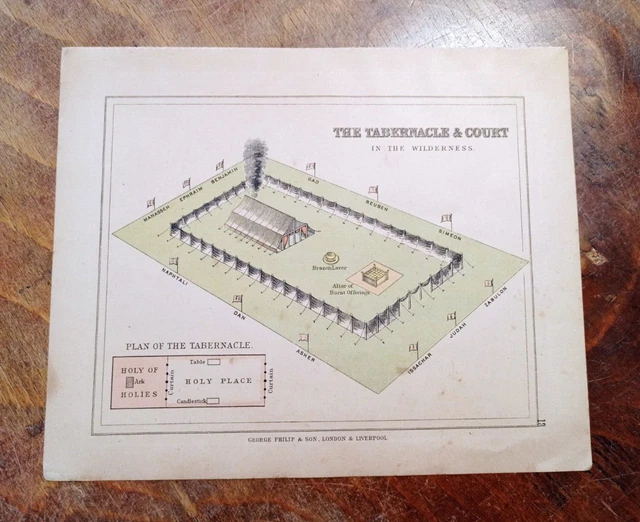OLD MAP ANTICA mappa ISRAELE PALESTINA THE TABERNACLE & COURT IN THE ...