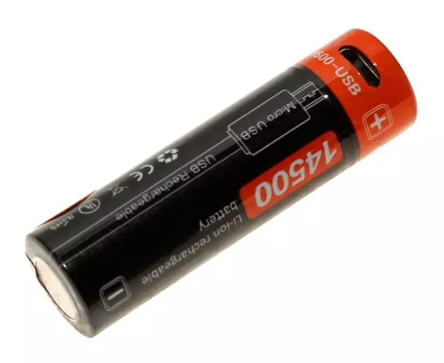 14500 Li-Ion Akku AA Mignon HR6 | mit Micro-USB Ladeanschluss | 1,5V 1600mAh