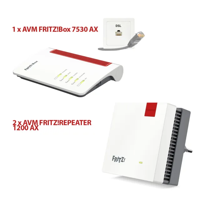 AVM Mesh Set Fritzbox 7530 AX Router + 2x FritzRepeater 1200 Ax WiFi 6