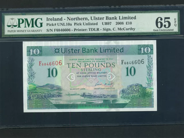 Northern Ireland:P-341,10 Pounds,2008 * Ulster Bank * PMG Gem UNC 65 EPQ *