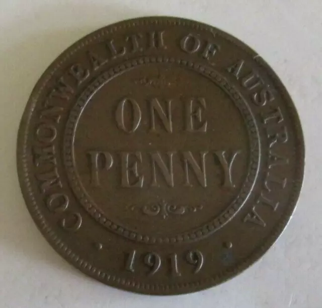 1919 Australian One Penny - Comm. of Aus. & King George V - Dot Below - Circul.