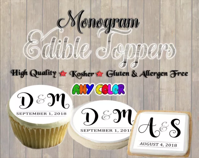 Custom Monogram edible cookie toppers cupcakes wedding sugar paper Wedding  disc