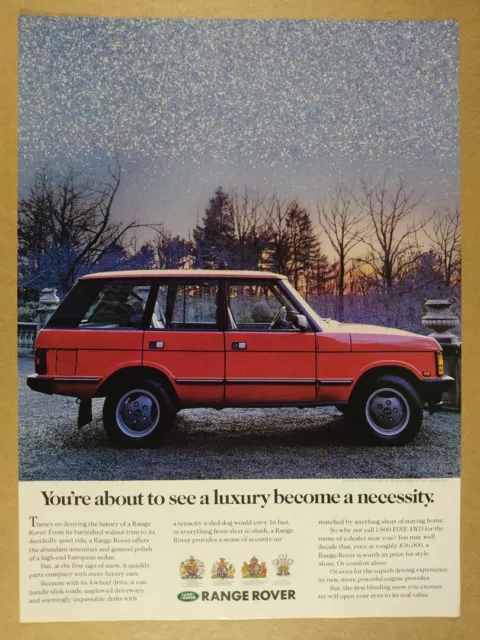 1989 Range Rover Classic 'luxury become a necessity' vintage print Ad
