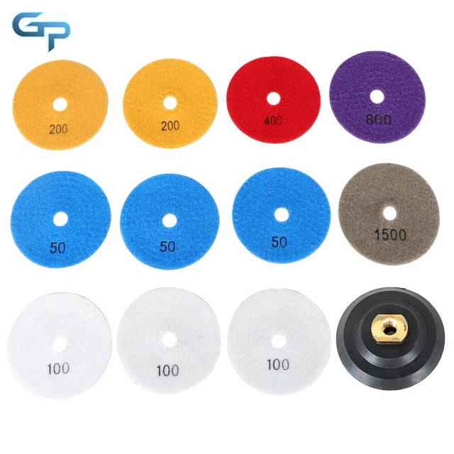 4" Diamond Polishing Pad Wet/Dry Set For Granite Concrete Marble Polishing 12Pcs