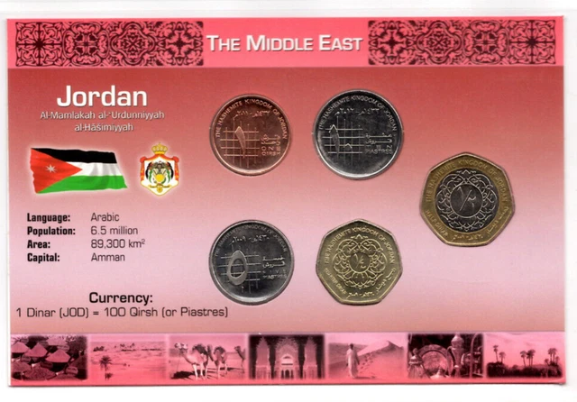 Littleton World Coin Set Jordan 2009-2012 UNC 1/2,1/4 Dinar 5 Piastres 2009