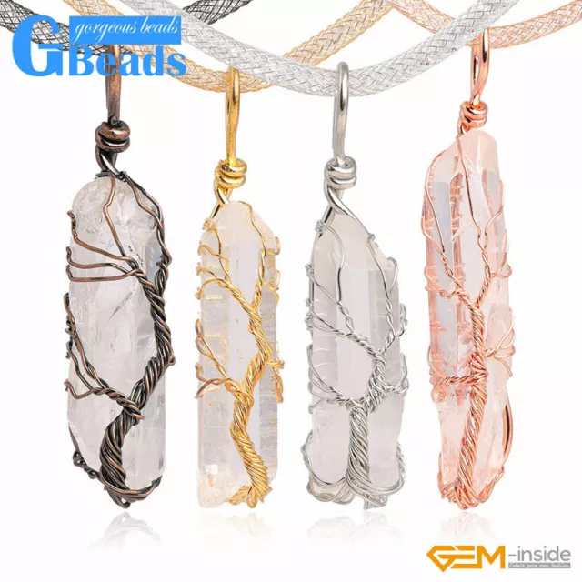 Necklace Natural Chakra Crystal Stone Healing LifeTree Reiki Pendant Jewelry