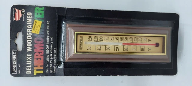 NOS Vintage Springfield Room Thermometer Faux Wood Grained NEW 4963 Deluxe