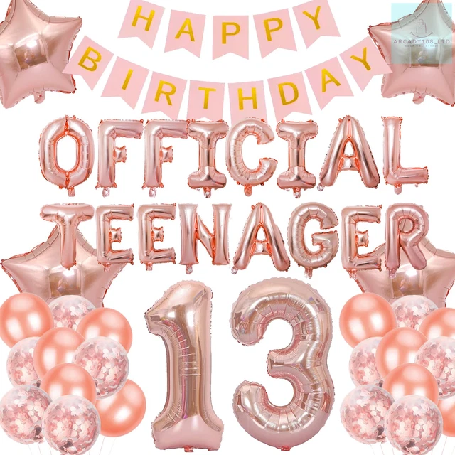 Elicola 13th Birthday Decorations Rose Gold Official Teenager Balloons Banner
