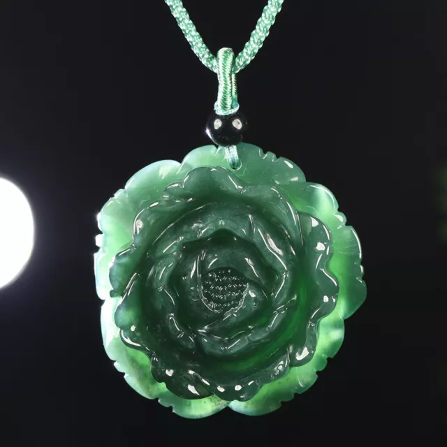 Certified Grade A Oil Green Natural Jadeite Jade Pendant Handcarved Flower 01855