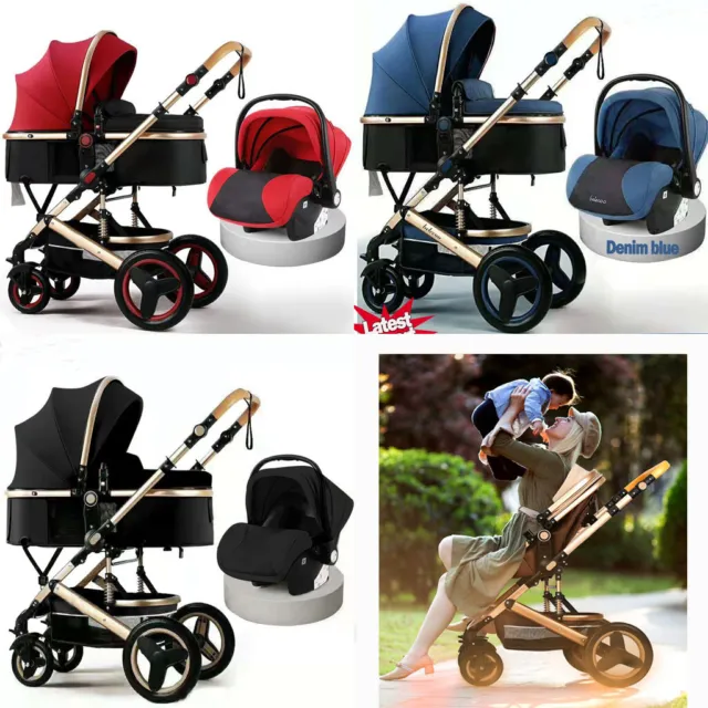 3 in1 Newborn Baby Pram &Capsule Pushchair Travel System Buggy Foldable Stroller