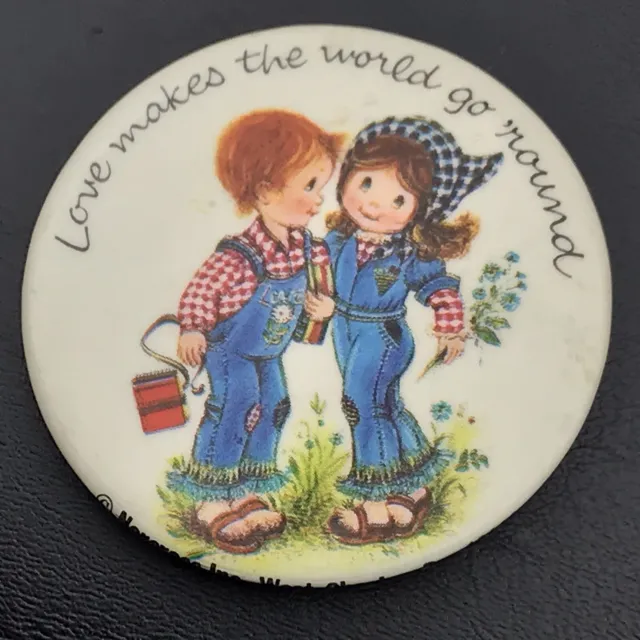 Love Makes The World Go Round Vintage Pin Button Pinback