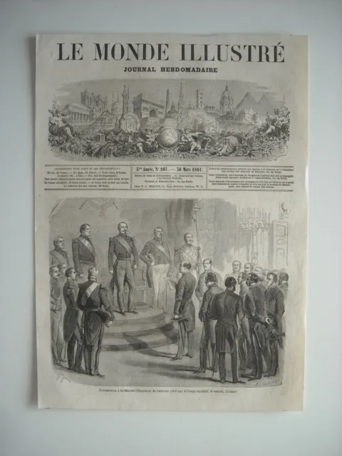 Gravure 1861. Presentation A Sa Majeste L'empereur De L'adresse Votee Par Cors..