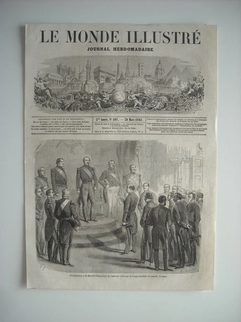 Gravure 1861. Presentation A Sa Majeste L'empereur De L'adresse Votee Par Cors..