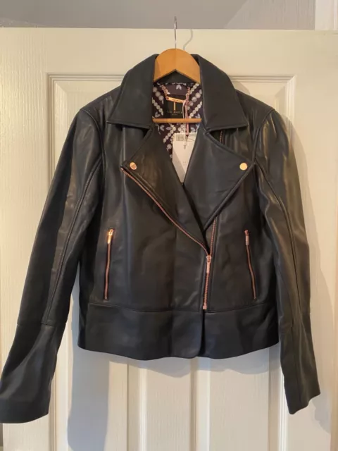 Ted baker online navy leather jacket