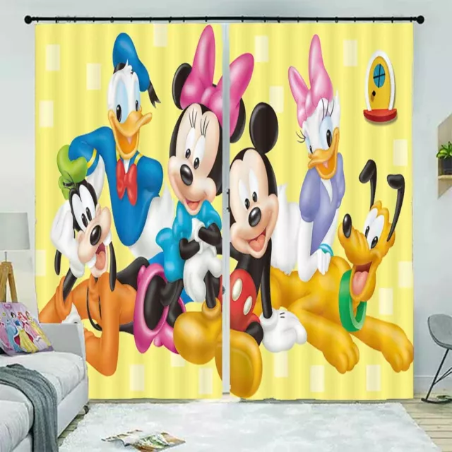 Blue Donald Duck Mouse 3D Curtain Blockout Photo Printing Curtains Drape Fabric