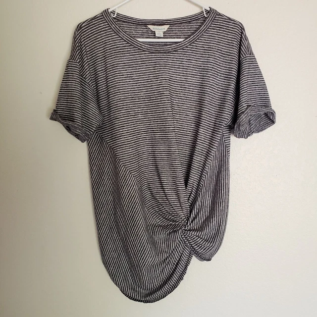 Sundance Navy Blue White Stripe Twist Knot Front Linen Blend Ashlyn Tee Size S
