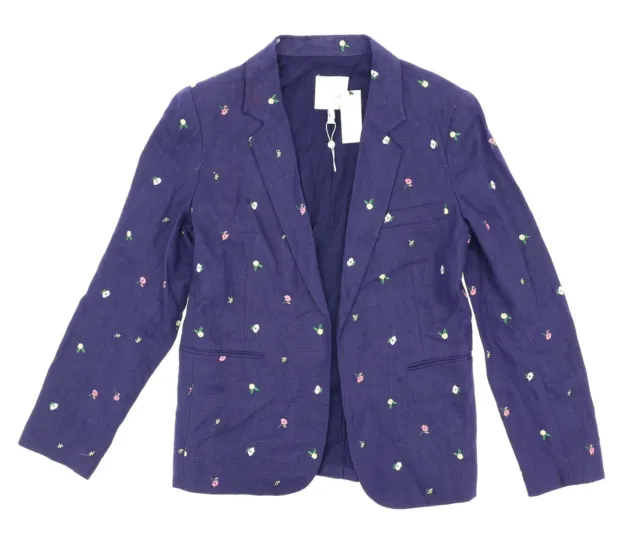 Joie Mehira Linen Notch-Collar Floral Blue Blazer L102004 Size 8