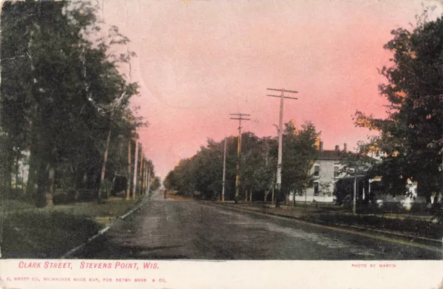Clark Street Stevens Point Wisconsin WI 1909 Postcard