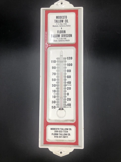 Vintage Modesto Tallow Co. & Florin Tallow Advertising Thermometer 12.5” -N1