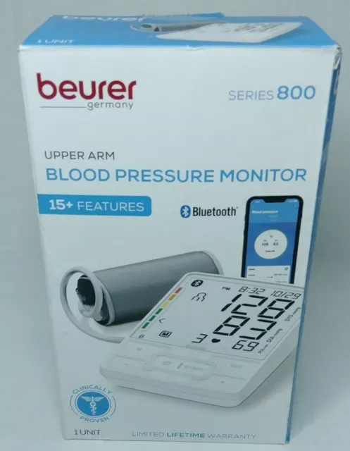 Monitor de brazo de presión arterial inteligente Beurer Series 800 Bluetooth BM 69W NUEVO/CAJA ABIERTA