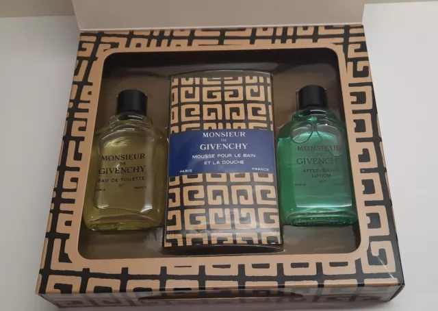 GIVENCHY de Monsieur 30ml EDT, 30ml DESPUÉS DEL AFEITADO, BAÑO DE ESPUMA, 3 Set/Caja/RARO!!!