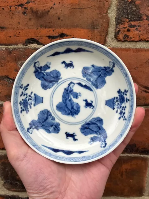 Chinese Antique Porcelain Dish Plate Qing Dynasty Blue and White Kangxi Period