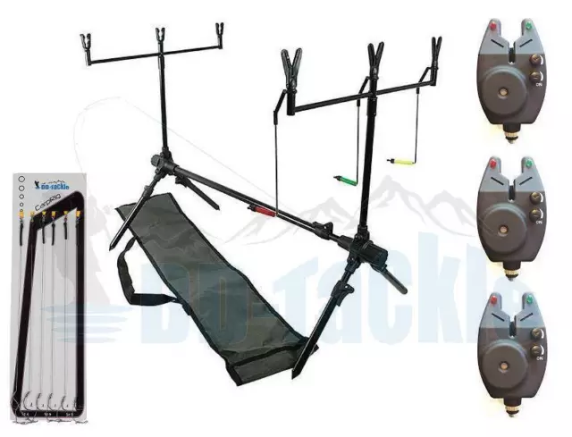 Aluminium Karpfen Rod Pod +Tasche 2 Bissanzeiger 2 Buzzer Bar 6 Ruten Auflagen