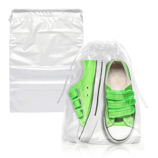 Clear Drawstring Bags 8x10 inch Pack of 100 Travel Shoe Bags 2 mil Waterproof