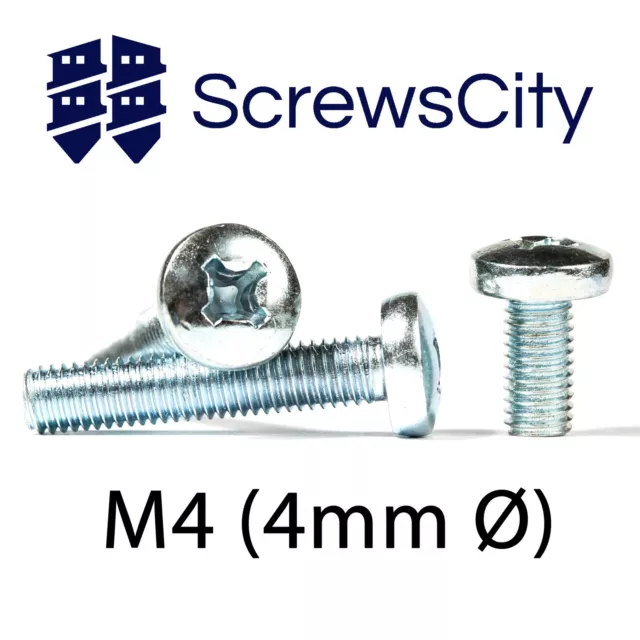 M4 (4mm Ø) PHILLIPS PAN HEAD MACHINE SCREWS ZINC PLATED  STEEL DIN 7985