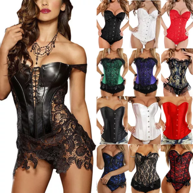 Women Lace-up Corset Bustier Tops Boned Overbust Waist Trainer Basques Lingerie