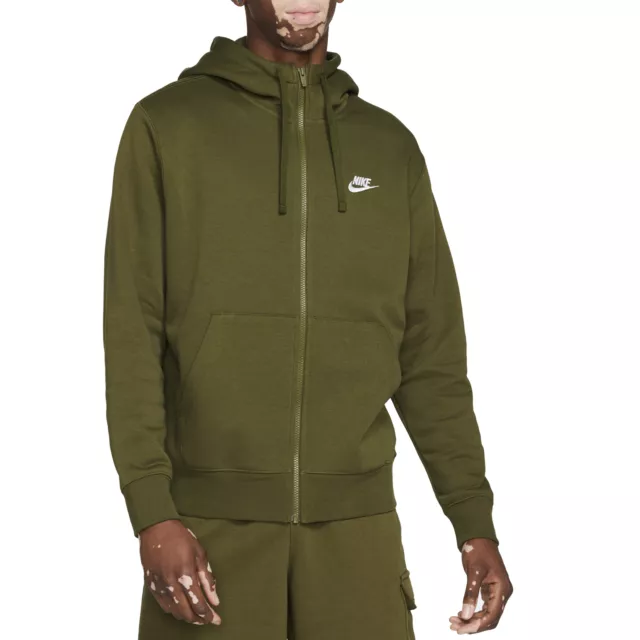 Nike Felpa da Uomo con Cappuccio e Full Zip Club Fleece Verde Taglia L Cod BV...