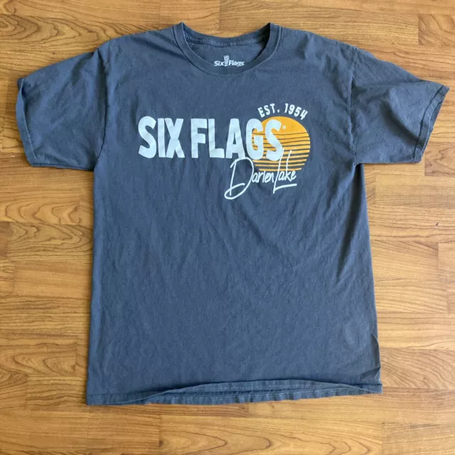 Darien Lake Six Flags T-Shirt Buffalo NY Amusement Park L Gray