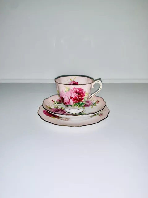 Royal Albert - American Beauty, tea trio in pink colourway. Harlequin set