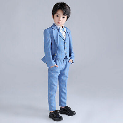 Page Boys Wedding Suits Kids Formal Blue Checkered Prom Communion Outfit 2-12 Y