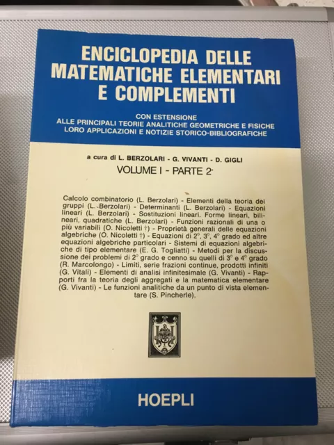 Libro Enciclopedia Matematiche Elementari E Complementi Vol. I Parte 2 Hoepli