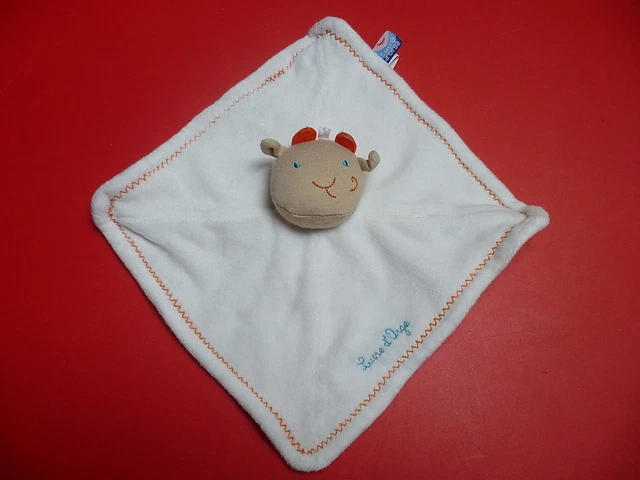 Doudou SUCRE D ORGE girafe mouton plat blanc orange
