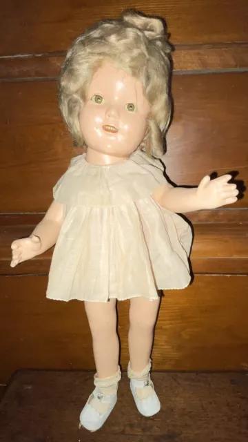 17" Antique Composition IDEAL Shirley Temple Doll w/ Org. Clothes, Tagged Dress