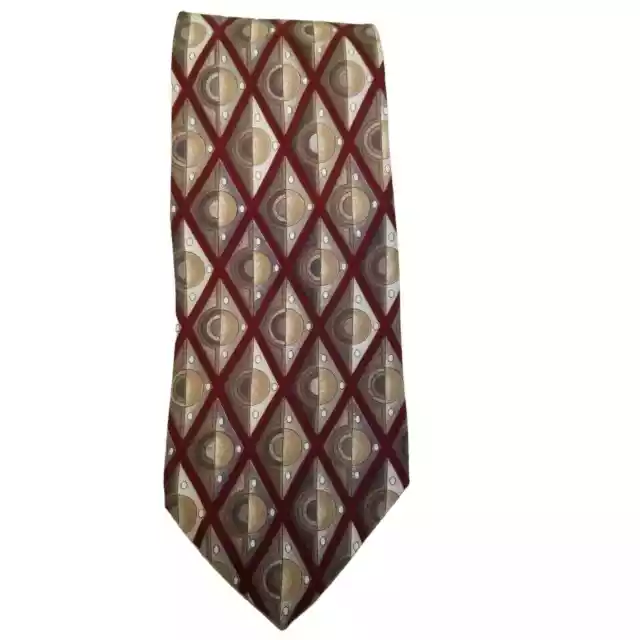 George Machado Zylos Men's Classic Geometric Necktie 100 % Silk Brown Maroon Tie