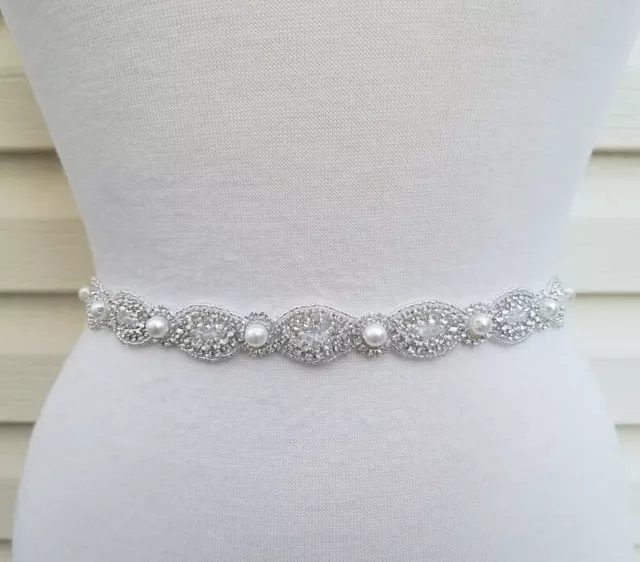 Wedding Belt, Bridal Belt, Sash Belt, Crystal Rhinestones & Off White Pearls 2