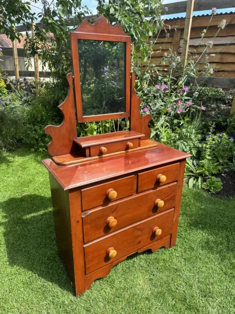 Antique Victorian Small Pine Dressing Table Drawers Mahogany Colour