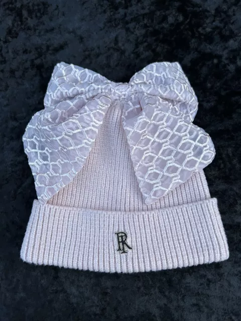 Pink Girl’s Beanie Warm Winter Hat With Bow River Island Age 5-12