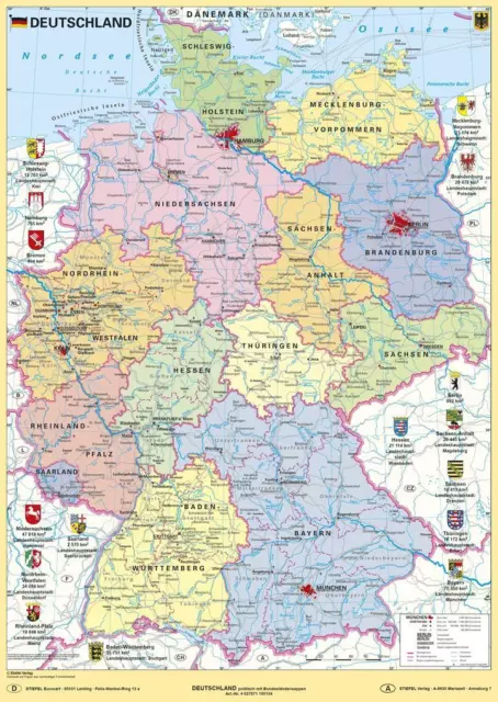 Deutschland politisch mit Bundesländerwappen | Heinrich Stiefel | 2019 | deutsch