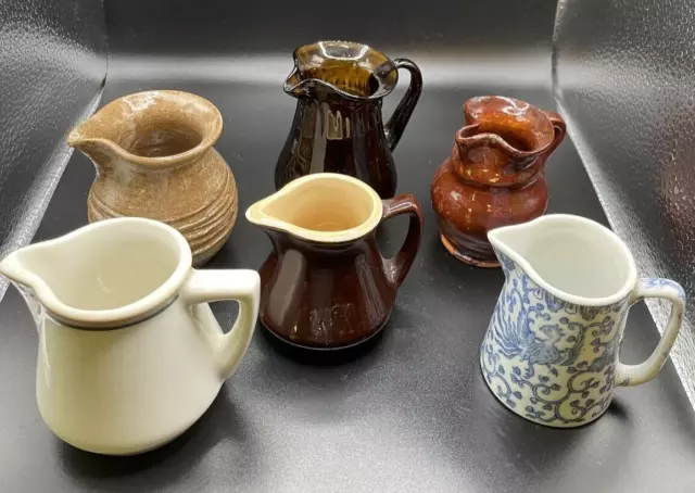 (6) Vintage Mixed Lot Pottery, Ceramic and Glass - HALL CREAMER or Pitchers