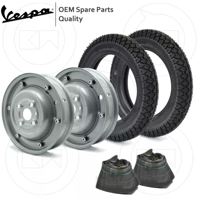 Kit 2 Ruote Complete Cerchi Chiusi + Gomme Camere Piaggio Vespa 50 2.75.9